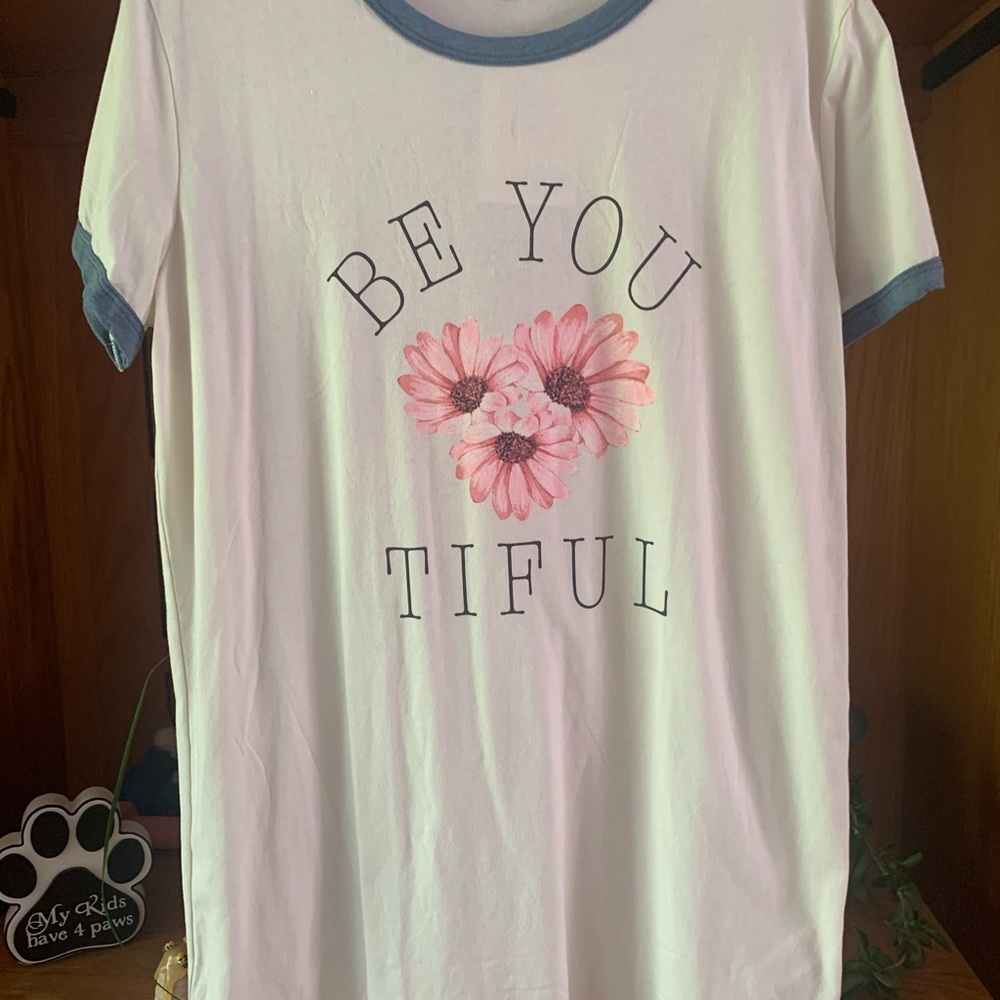 LuLaRoe White and Blue 'Be You Tiful' Short Sleeve Tee